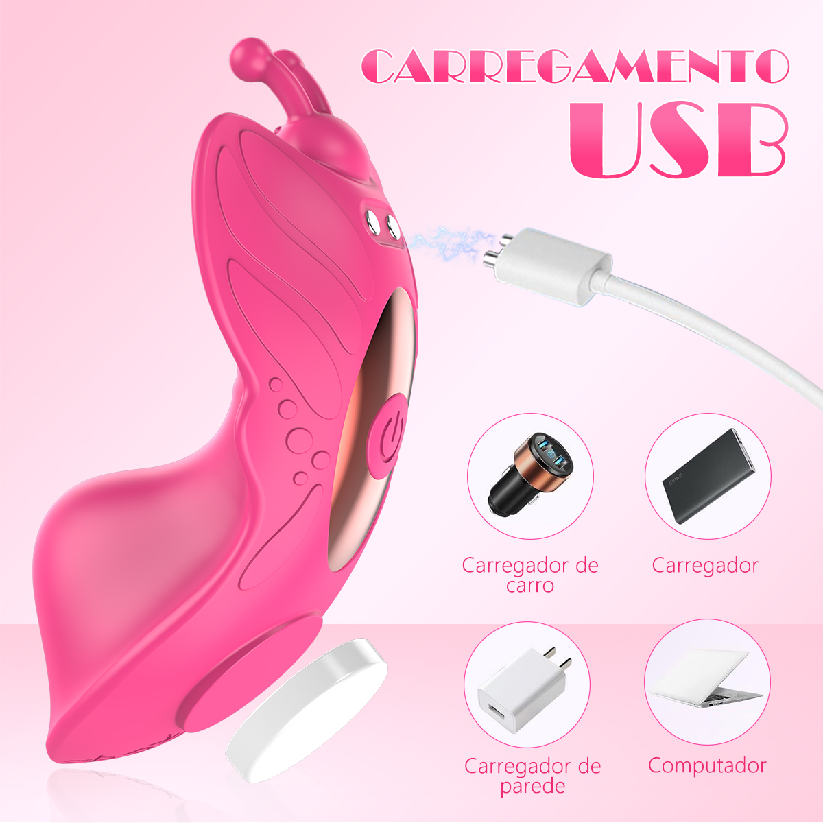 Vibrador de calcinha borboleta com carregamento USB e controle por aplicativo