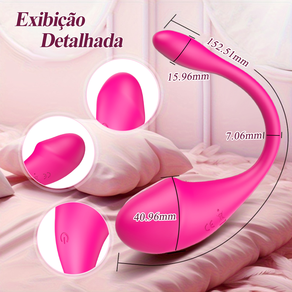 Vibrador feminino curvo com medidas detalhadas de comprimento e espessura