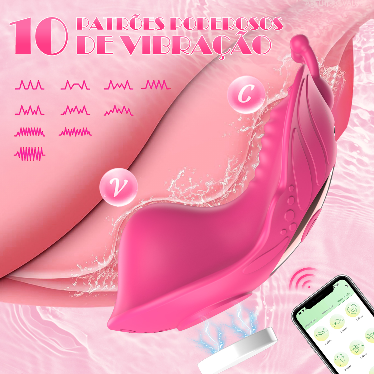 Vibrador de calcinha borboleta com 10 modos de vibração e controle por aplicativo