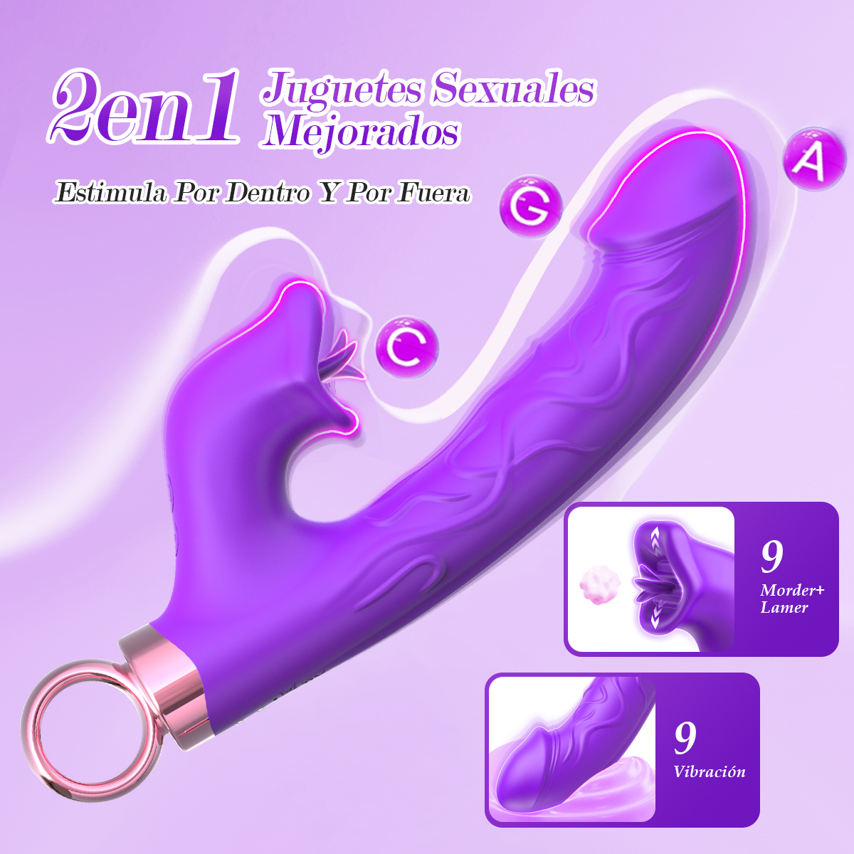 Vibrador de língua 2 em 1 com 25 cm de comprimento e ponta de 4 cm