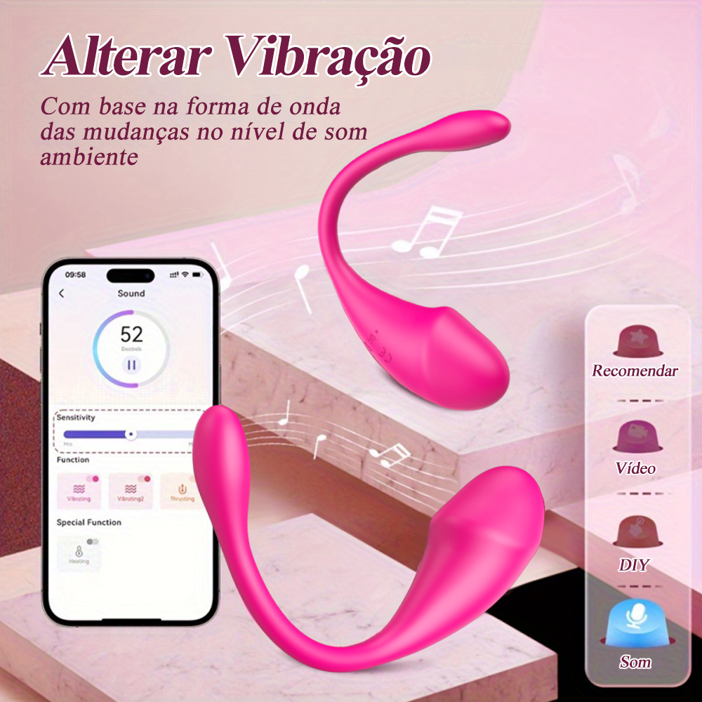 Vibrador feminino com vibração sincronizada ao som pelo aplicativo