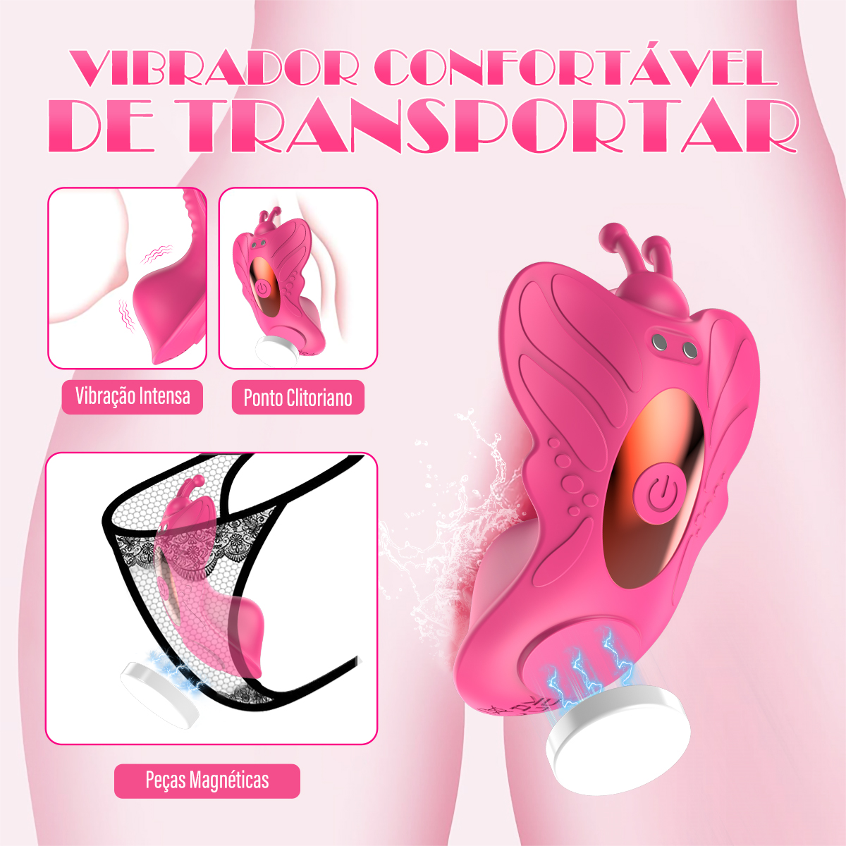 Vibrador de calcinha borboleta magnético, confortável e portátil para estímulo clitoriano
