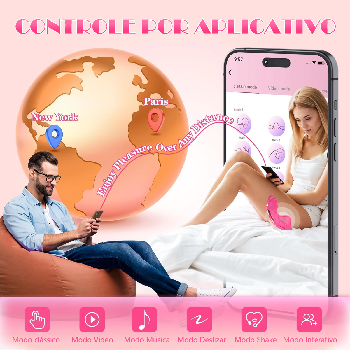 Vibrador de calcinha borboleta com controle remoto por aplicativo à distância