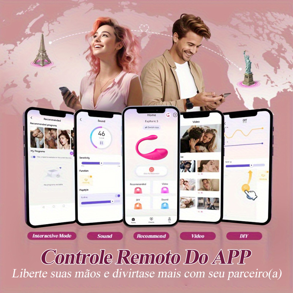 Vibrador feminino com controle remoto pelo app para uso individual ou a dois