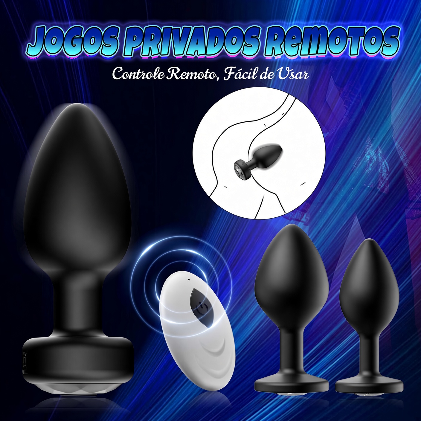Kit 3 Plugs Anais Vibratório com Controle Remoto 10 Modos – Silicone Macio e Impermeável