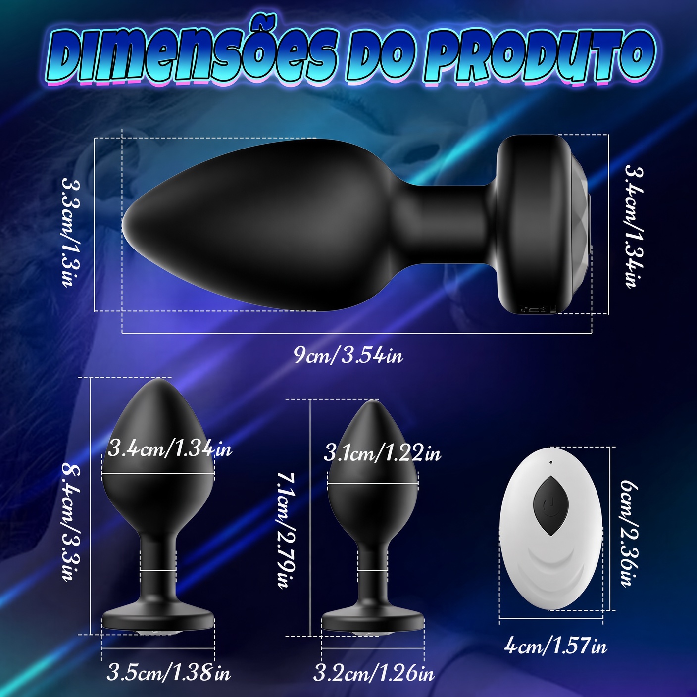 Kit 3 Plugs Anais Vibratório com Controle Remoto 10 Modos – Silicone Macio e Impermeável