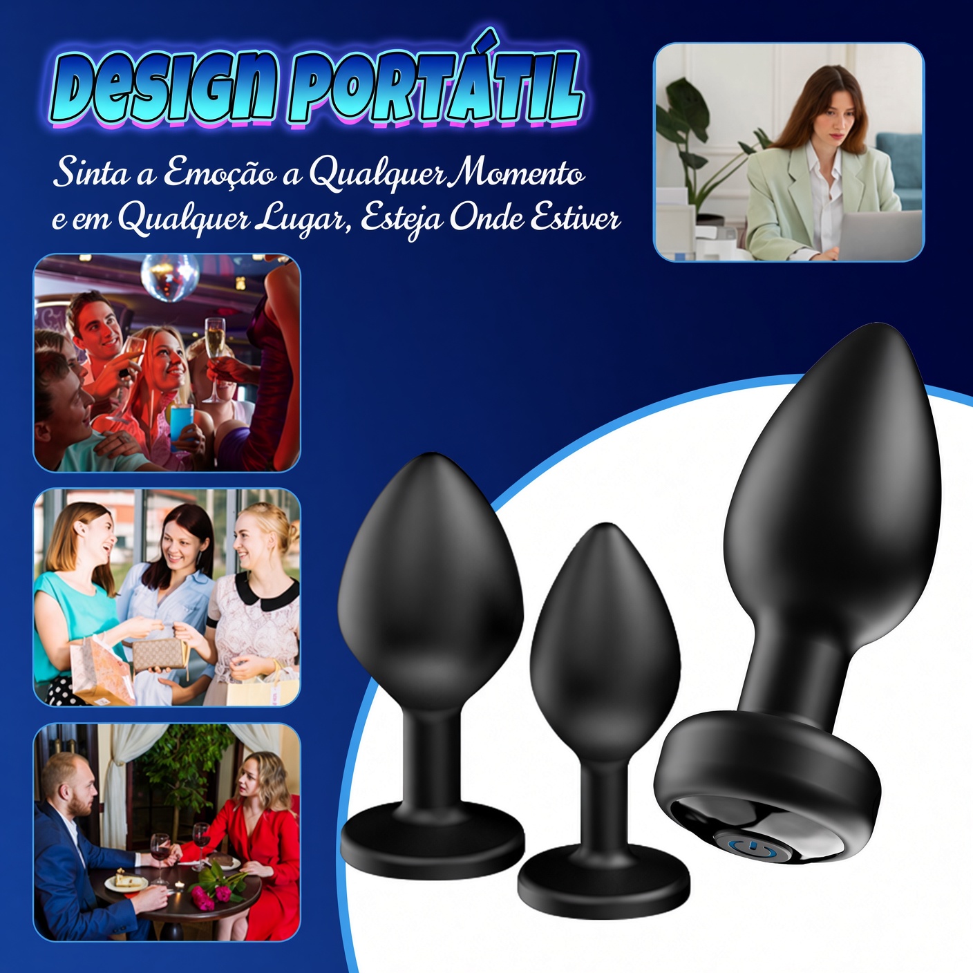 Kit 3 Plugs Anais Vibratório com Controle Remoto 10 Modos – Silicone Macio e Impermeável