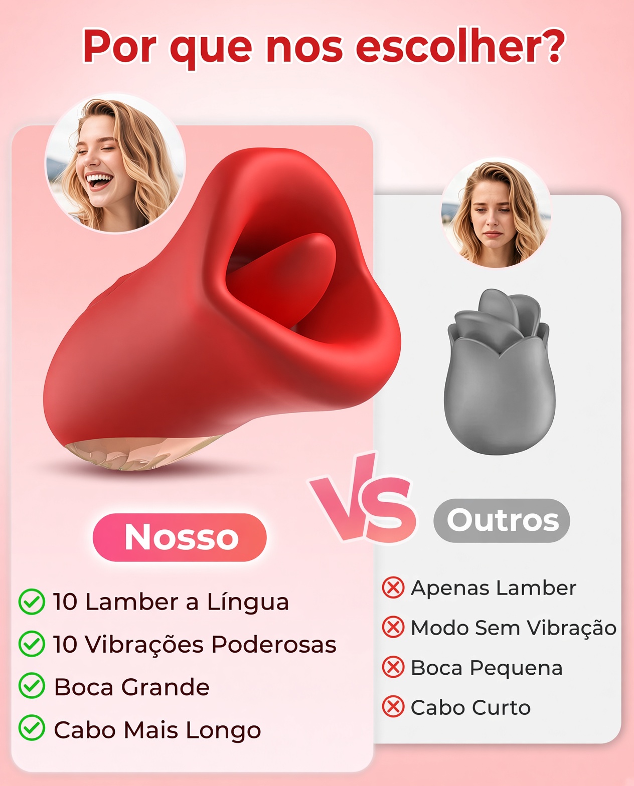 Vibrador Feminino Boca Grande 2 em 1 - 10 Lamber a Língua + 10 Vibrações Poderosas