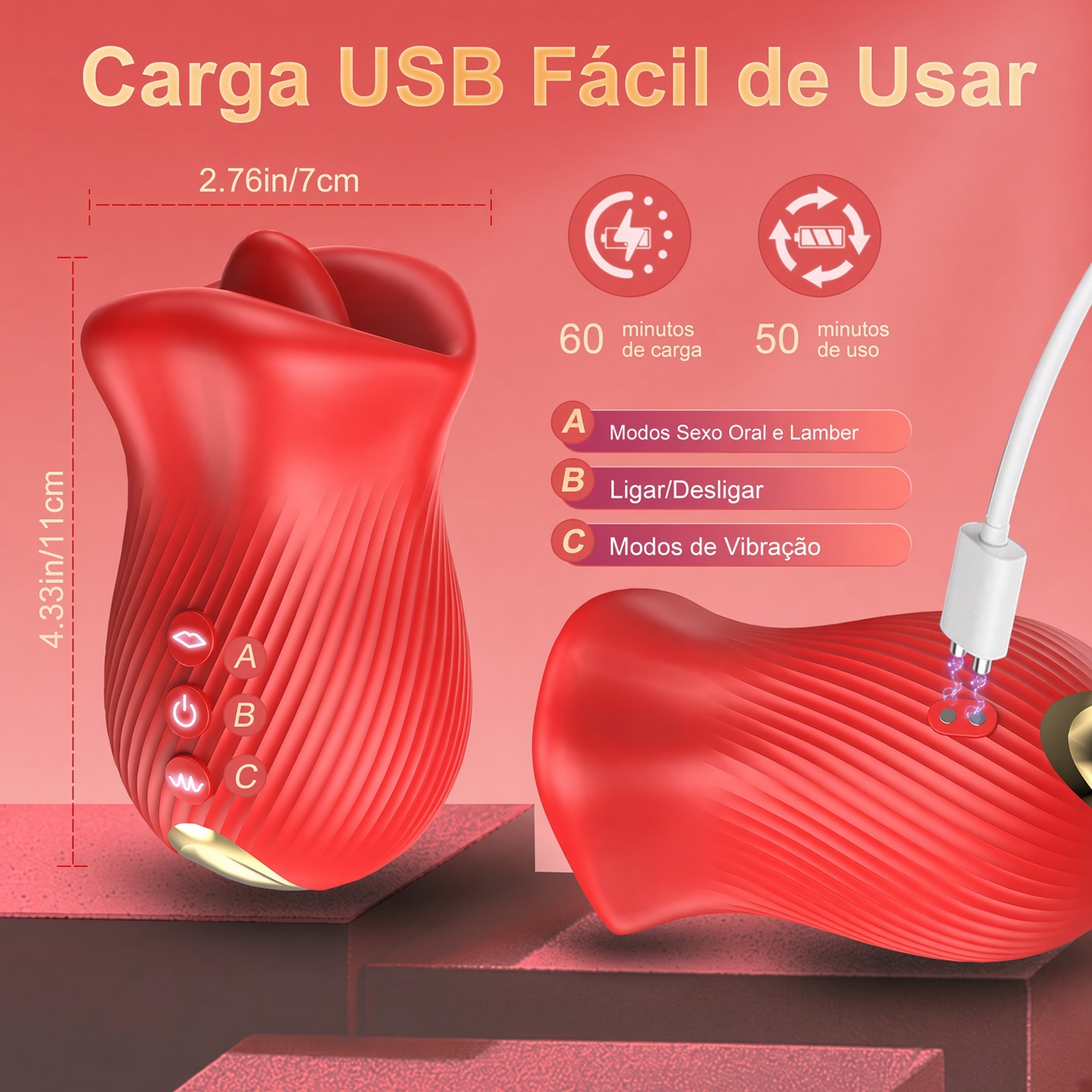 Vibrador 2 em 1 Beijo Francês - 8 Frequências de Língua + 10 Vibrações | Estimulador Oral Clitóris