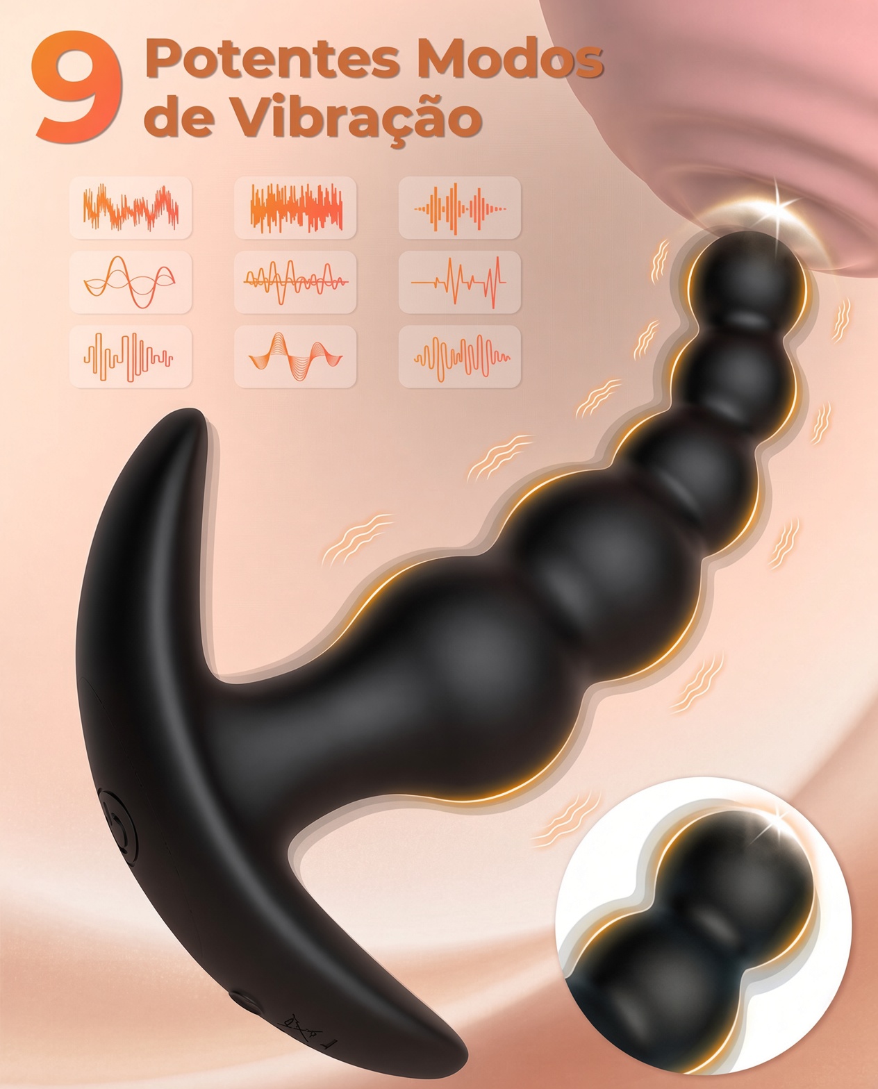 Massageador de Próstata Plug Anal 5 Pérolas com Controle APP 9 Modos de Vibração IPX6