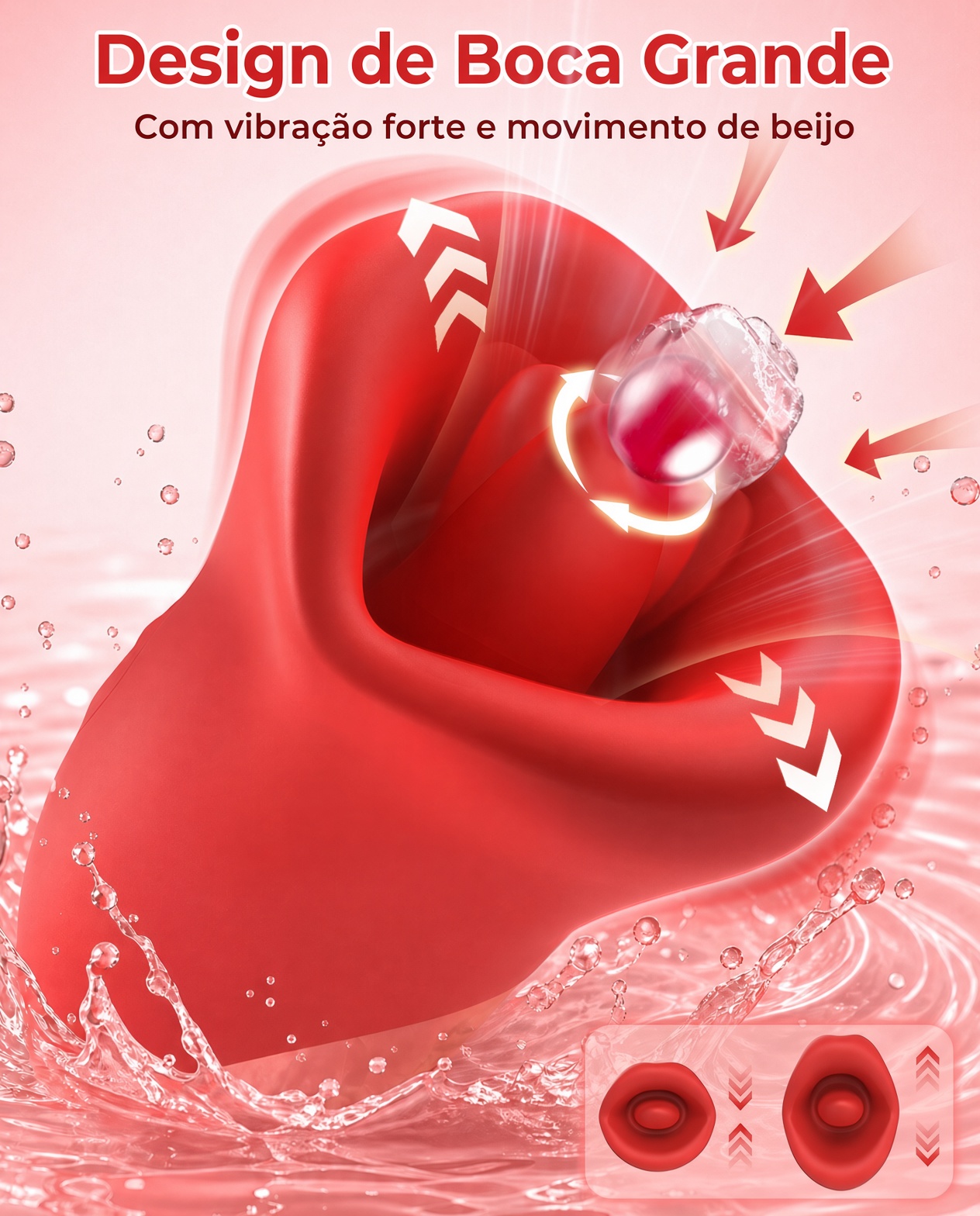 Vibrador Feminino Boca Grande 2 em 1 - 10 Lamber a Língua + 10 Vibrações Poderosas