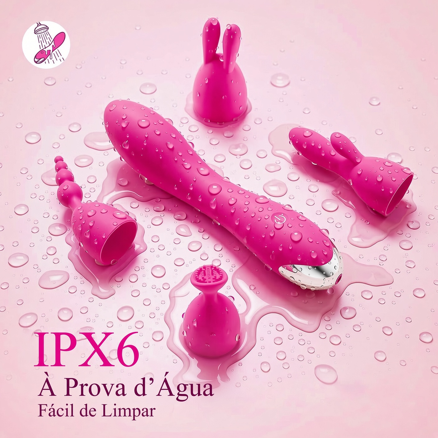 Vibrador Multifuncional Rosa com 5 Pontas – Kit Completo para Prazer