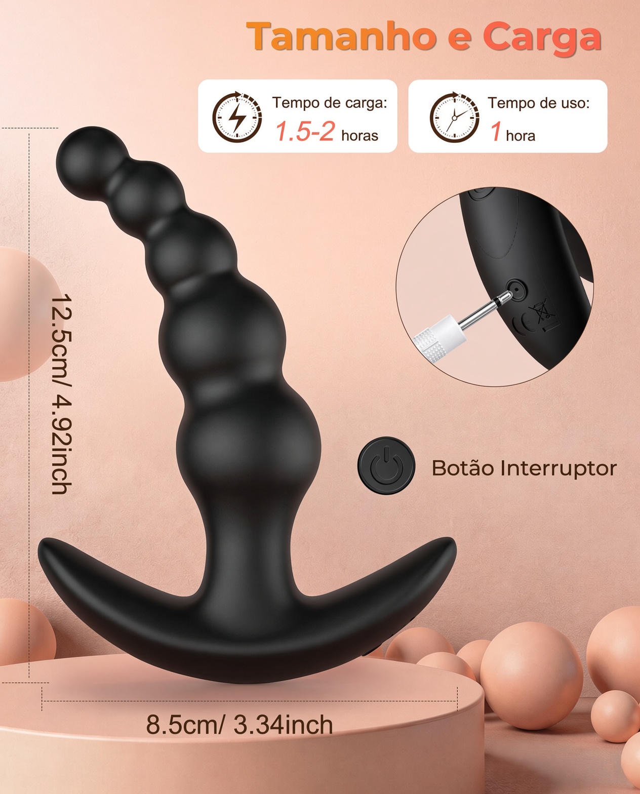 Massageador de Próstata Plug Anal 5 Pérolas com Controle APP 9 Modos de Vibração IPX6
