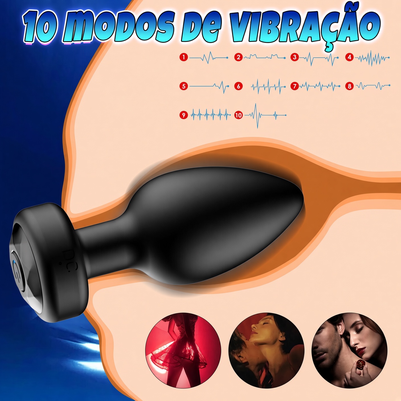 Kit 3 Plugs Anais Vibratório com Controle Remoto 10 Modos – Silicone Macio e Impermeável