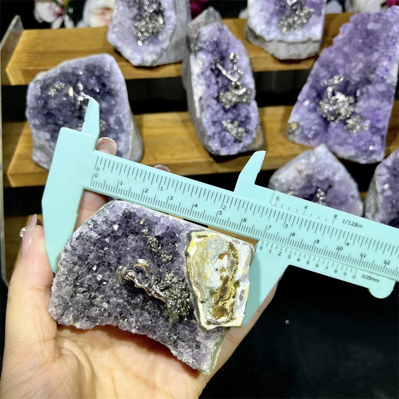 Natural Amethyst Cluster Geode Raw Stone with Pyrite - Mineral Specimen
