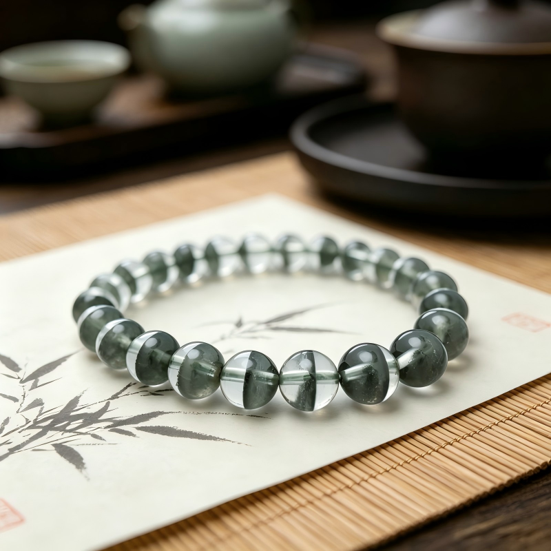 Rare Green Phantom Quartz Beaded Ball