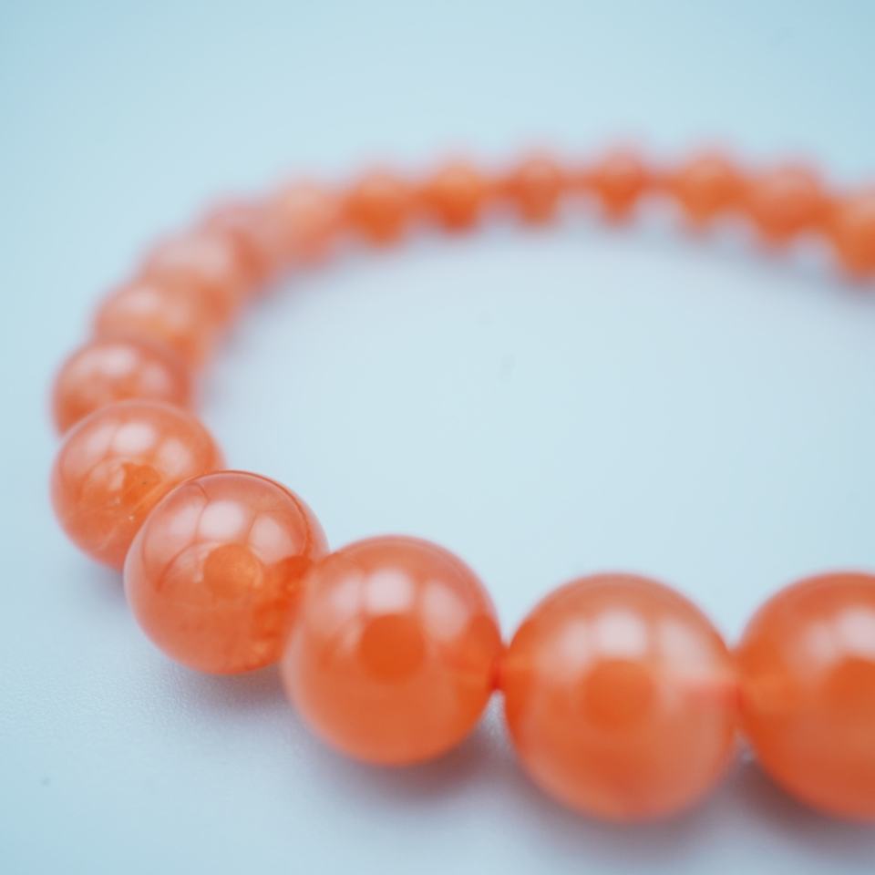 8mm Red Rabbit Hair Beaded Crystal Bracelet - Red Rutilated 