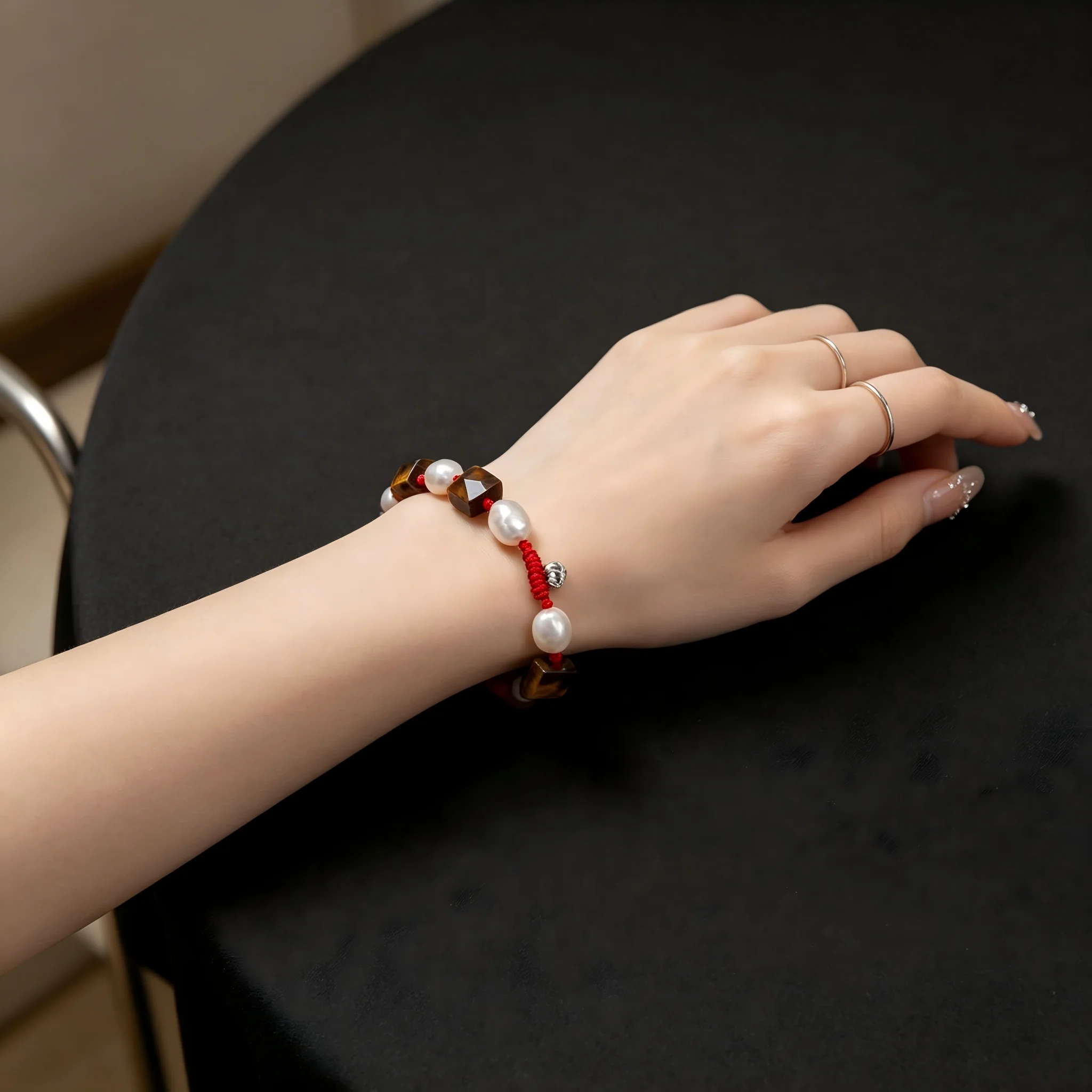Adjustable Red Cord Bracelet Square Cut