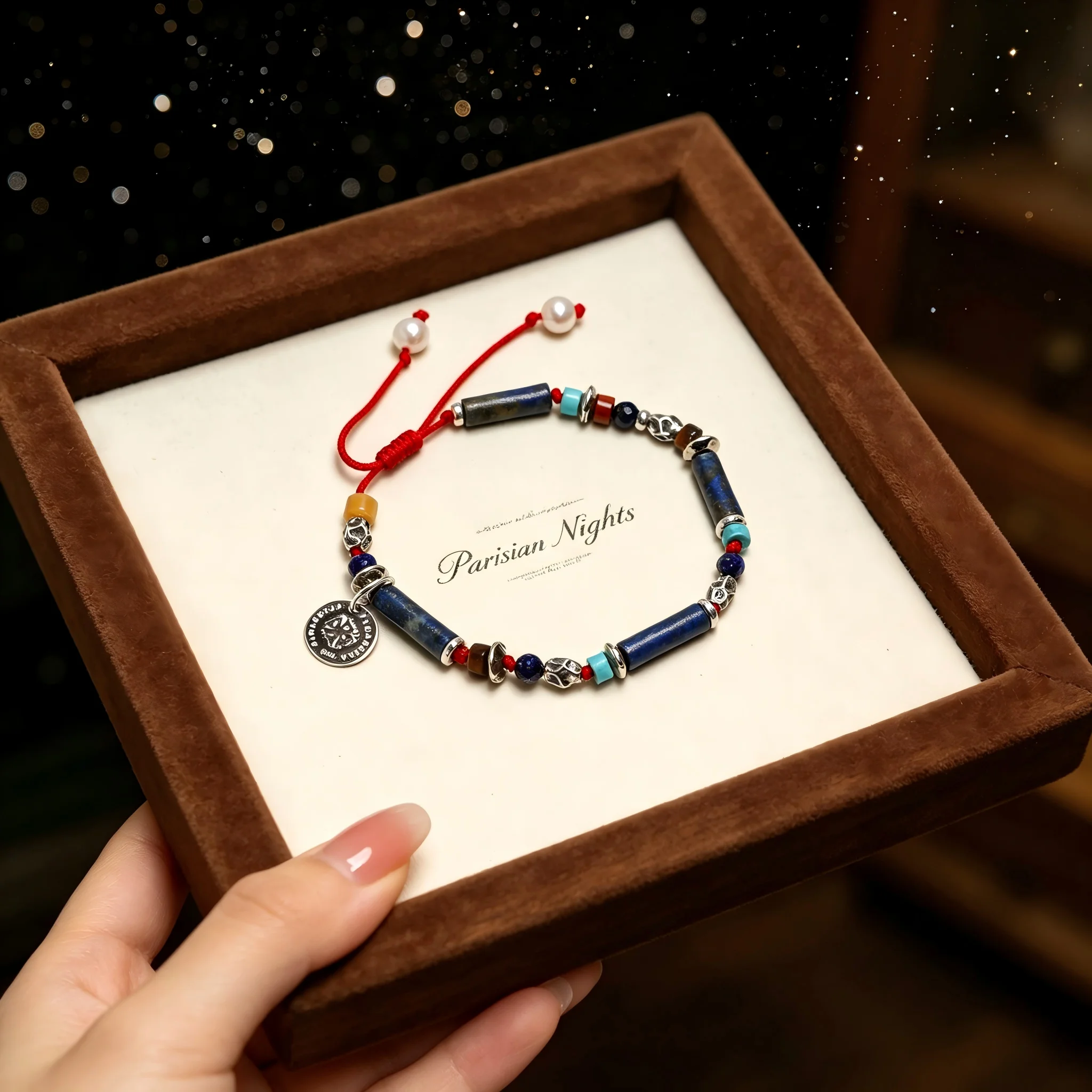 Adjustable Red Rope Bracelet Natural Blue