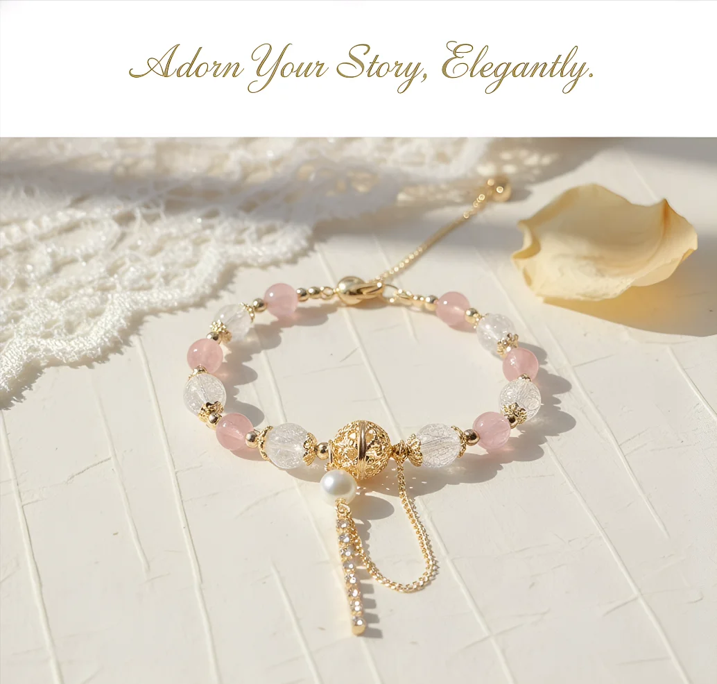 Hisera Trendy Gold Plated Natural Strawberry Crystal Jewelry