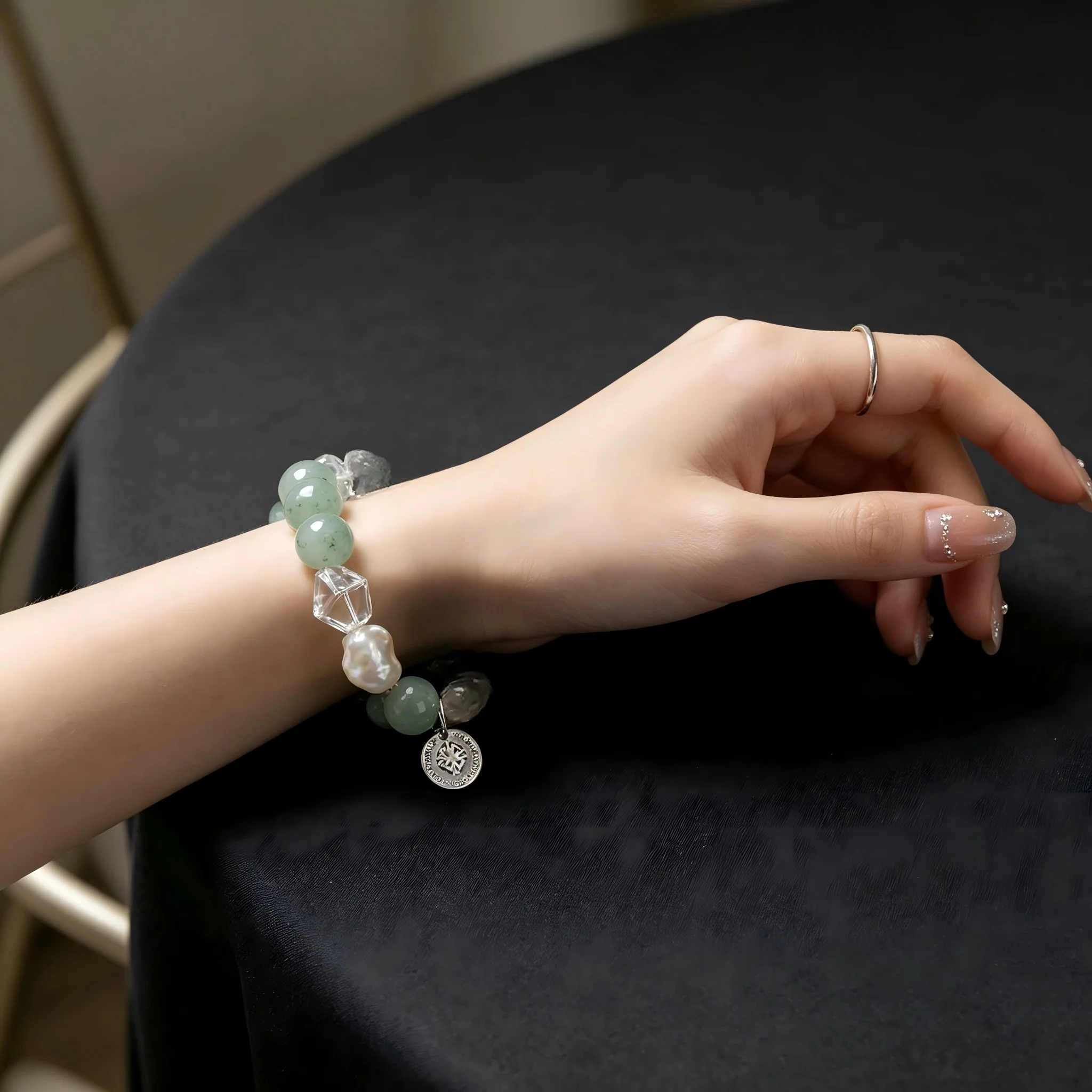 Minimalist Multi Stone Bracelet Round Green
