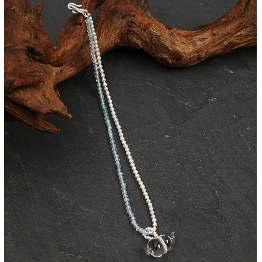 Blue Aquamarine Pearl Clear Crystal Ball Crystal Jewelry