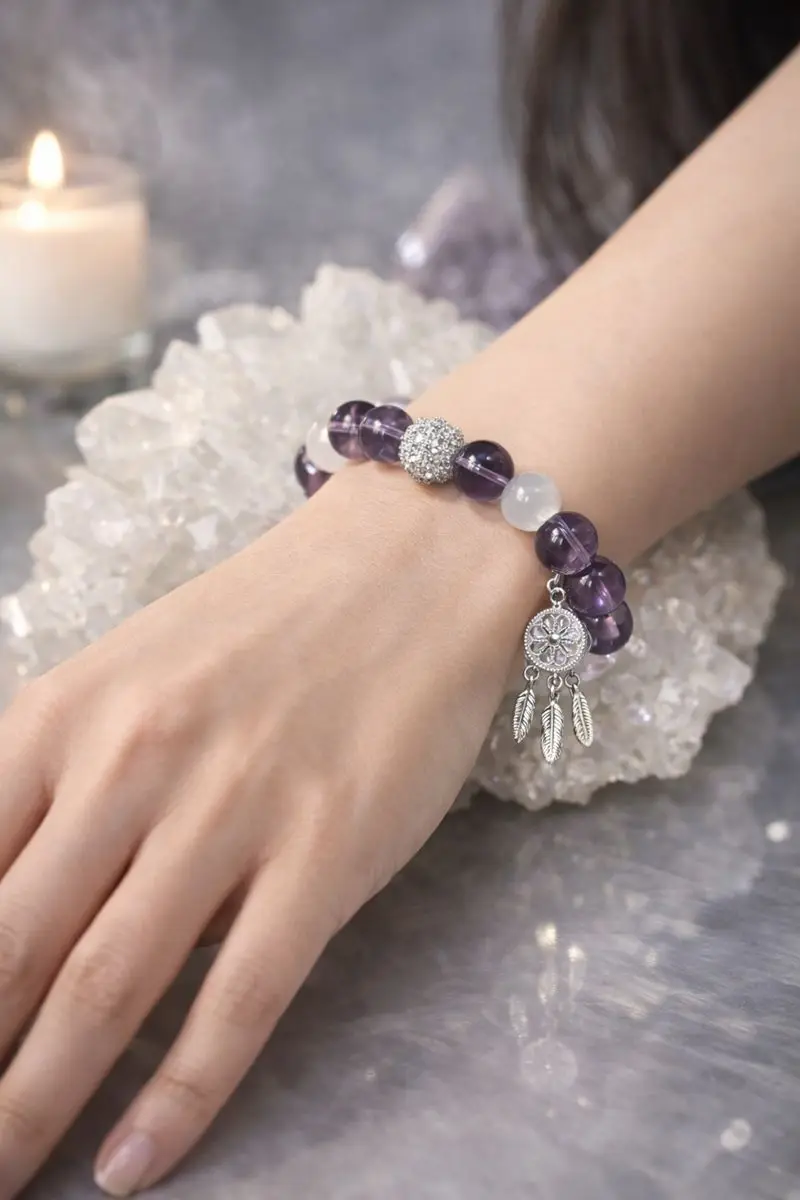 Hisera Brazilian Trendy Natural Amethyst Clear Crystal Jewelry