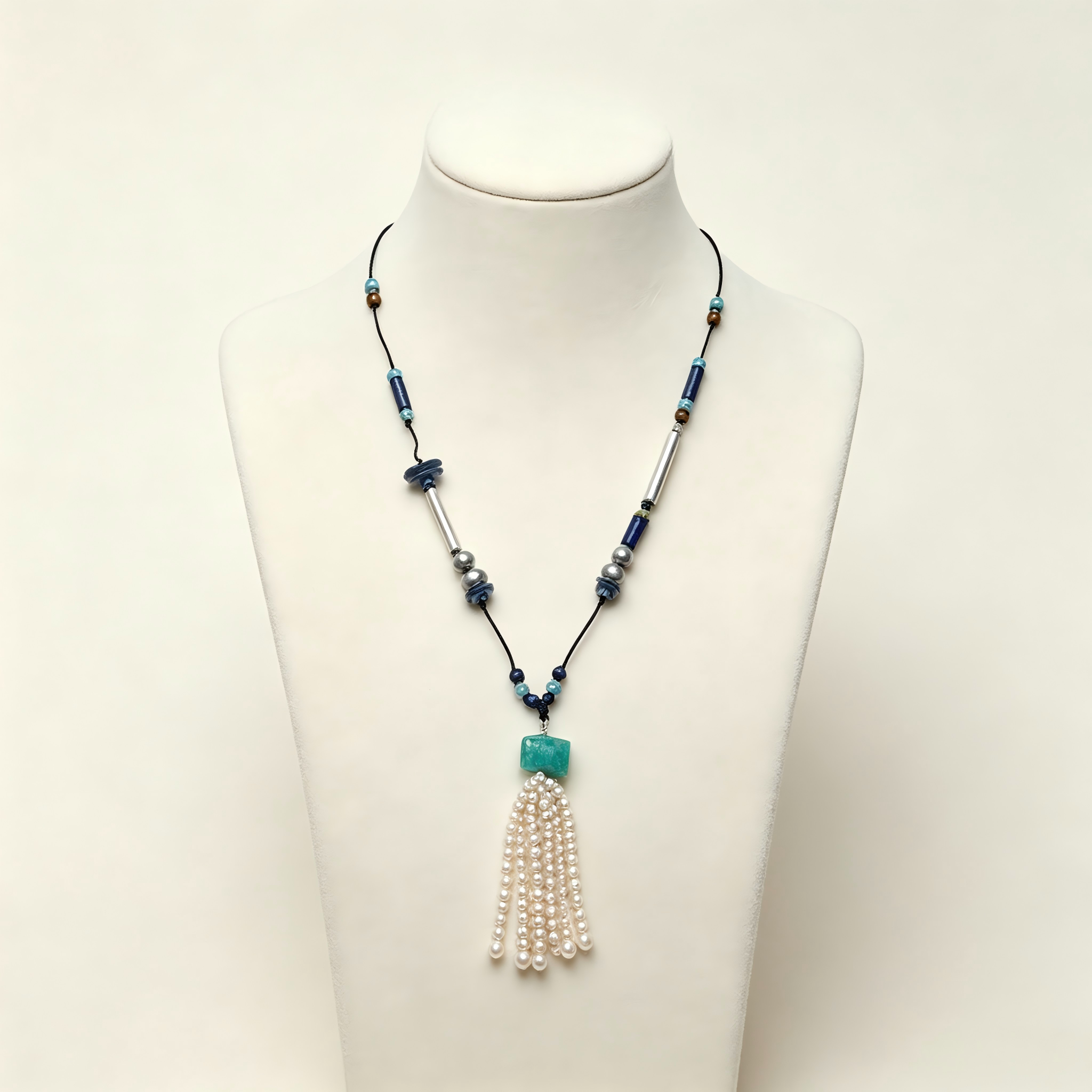 Pendant Pearl Tassel Black Cord Necklace