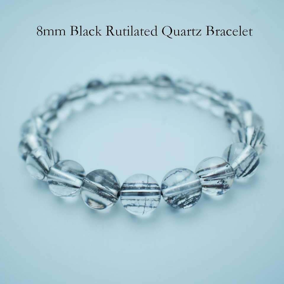 8mm Black Rutilated Quartz Bracelet - Fortune & Protection L