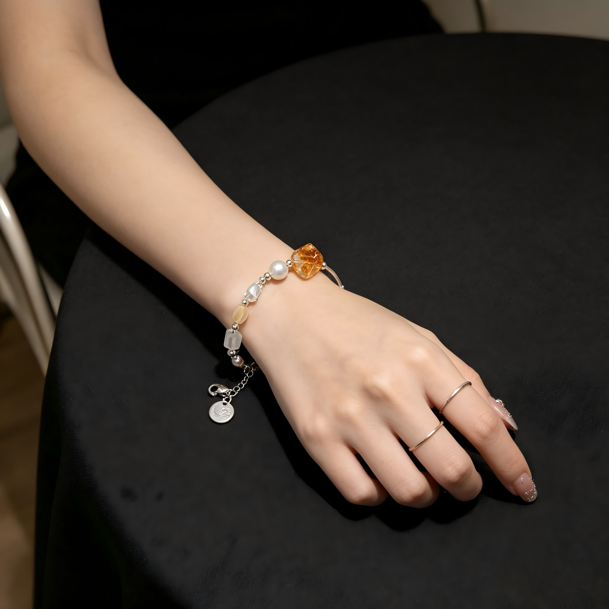 Handmade Dainty Adjustable Bracelet Raw Citrine