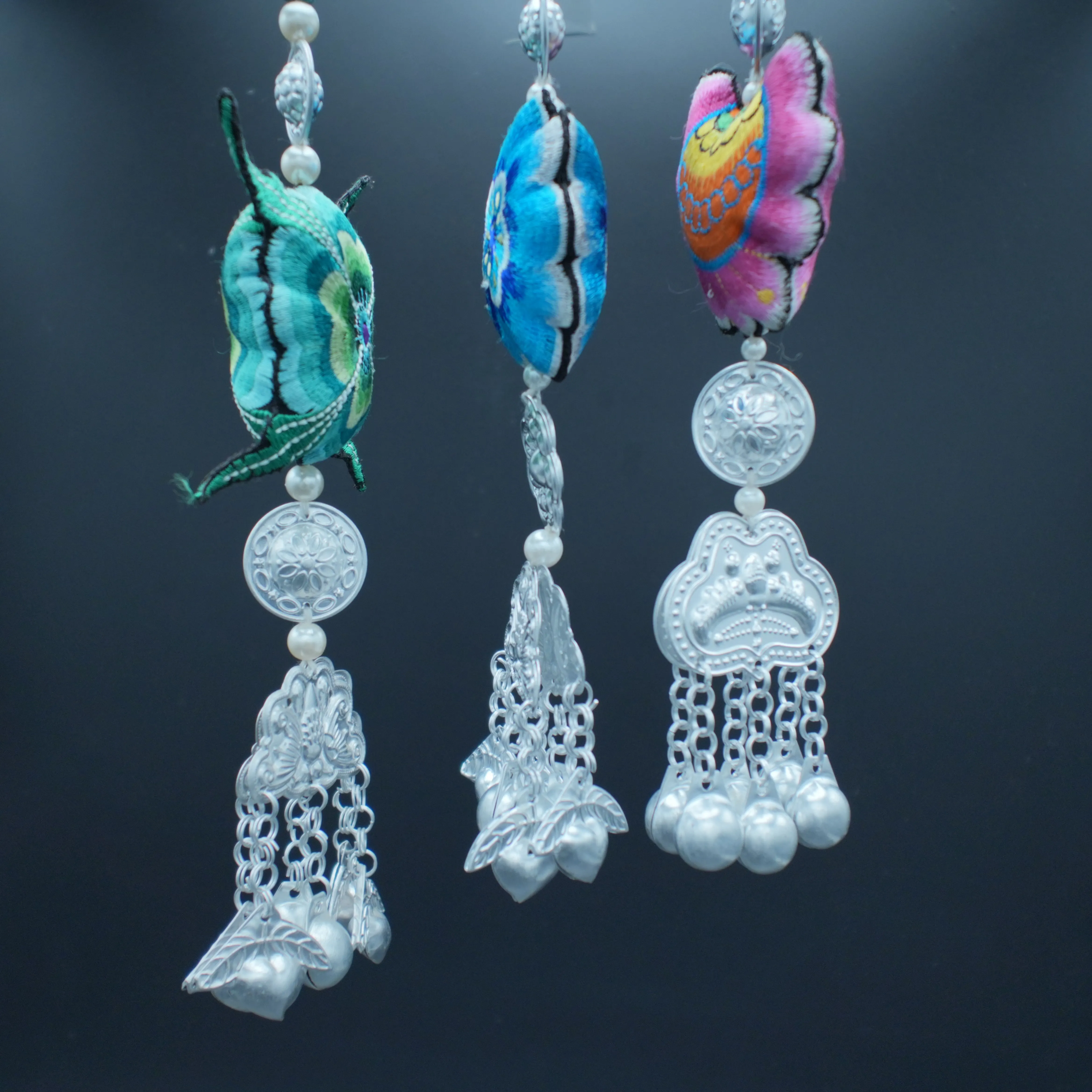 Handmade Miao Embroidery Wind Chime Ethnic Crystal Jewelry