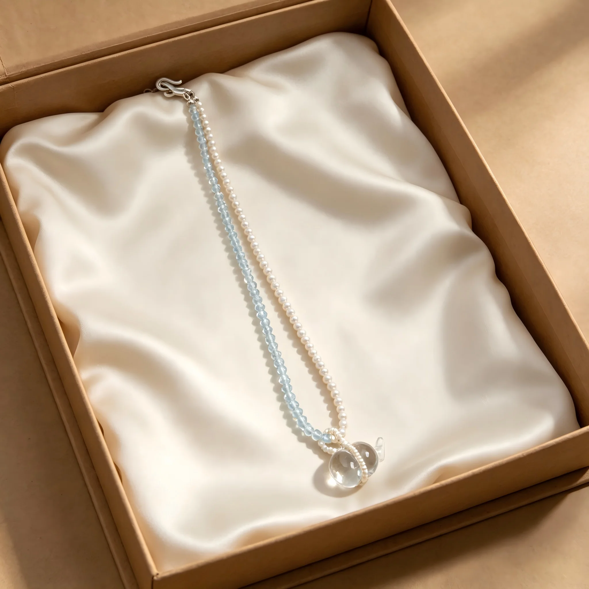 Hand Crafted Blue Aquamarine Pearl Clear Crystal Jewelry