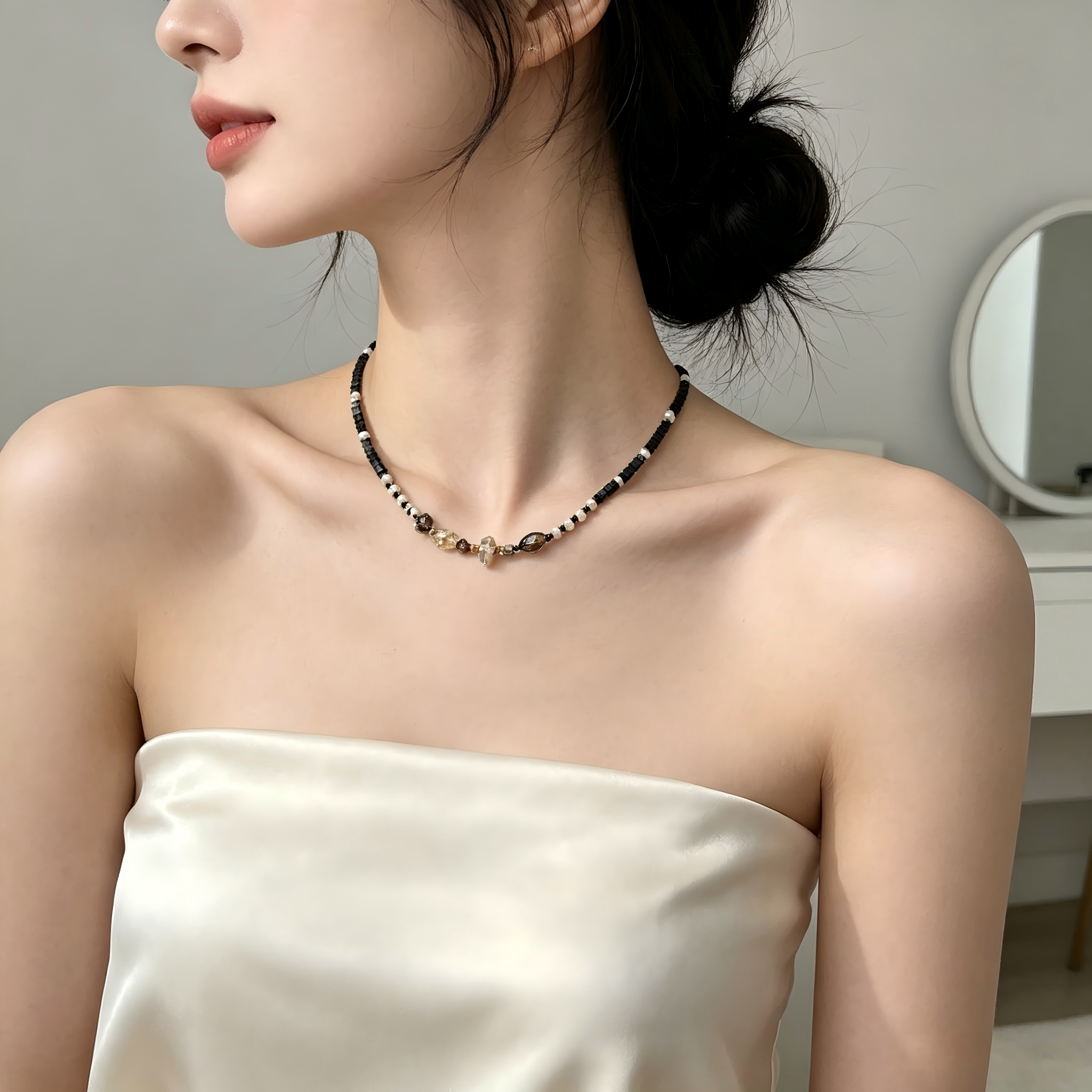 Handmade Natural Crystal Pearl Beaded Necklace