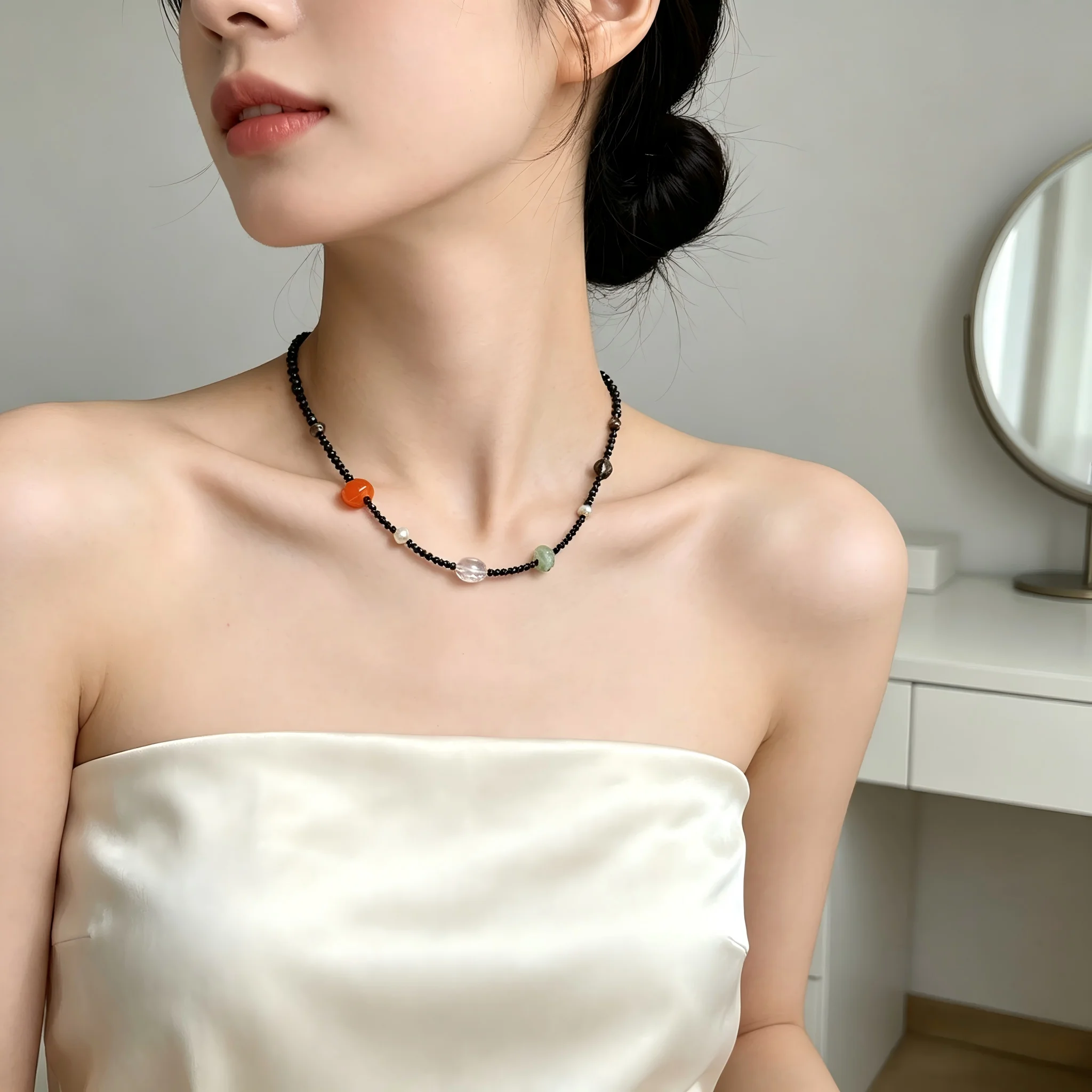 Natural Gemstone Beaded Necklace Mixed Agate