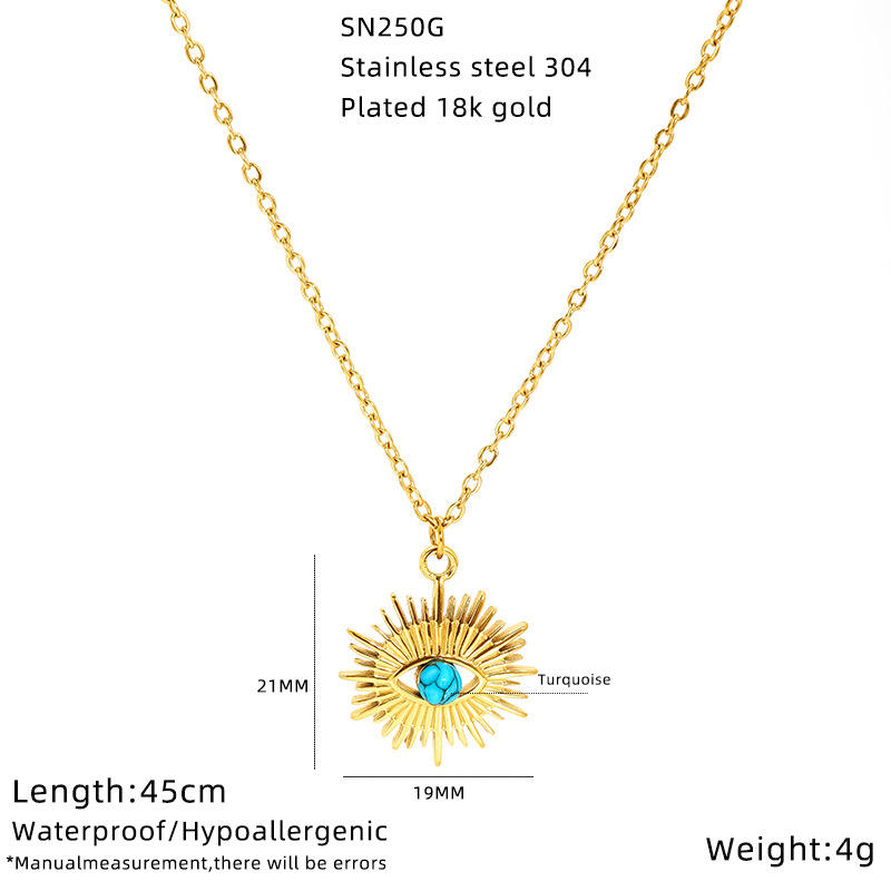 Hisera Copper Sunflower Eye Turquoise Clavicle Chain Pendant