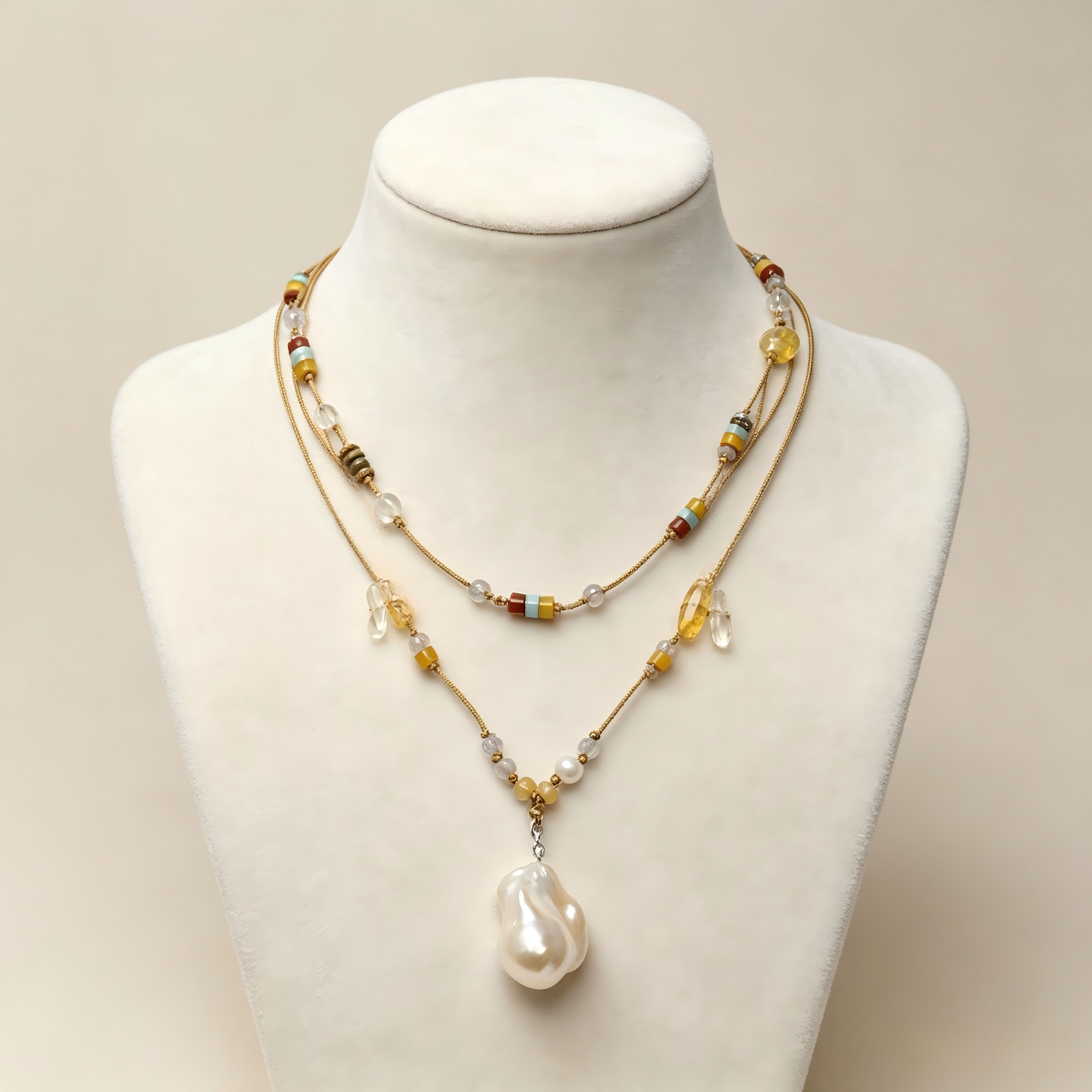 Women Layered Baroque Pearl Pendant Necklace