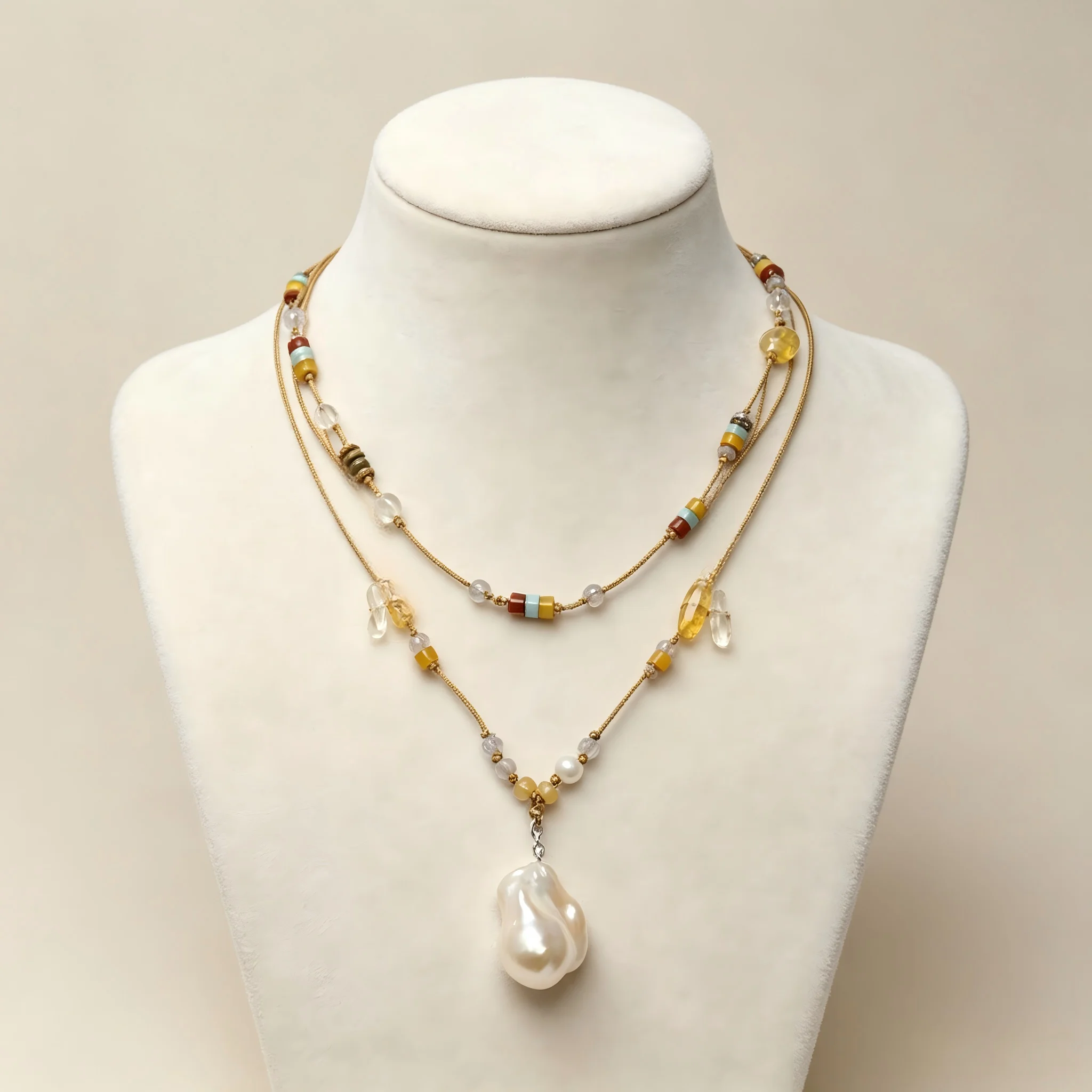 Vintage Baroque Pearl Pendant Necklace Citrine