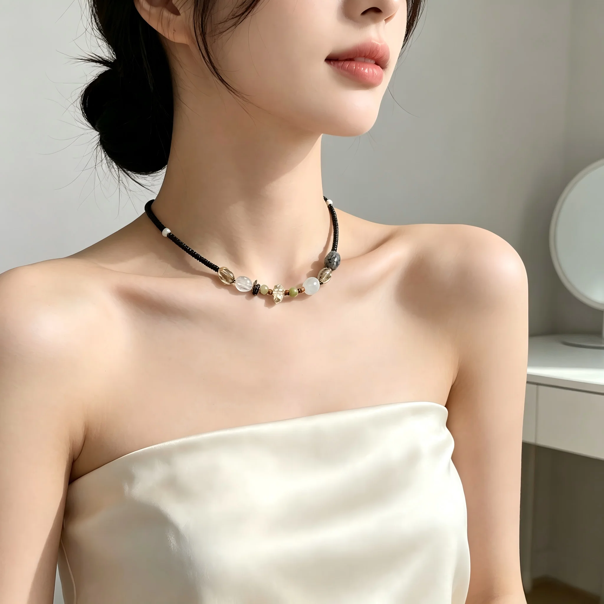 Natural Stone Beaded Necklace Mixed Crystal