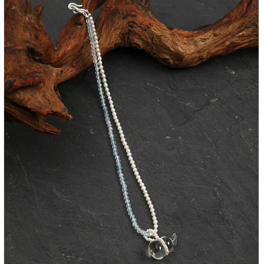 Hand Crafted Blue Aquamarine Pearl Clear Crystal Jewelry