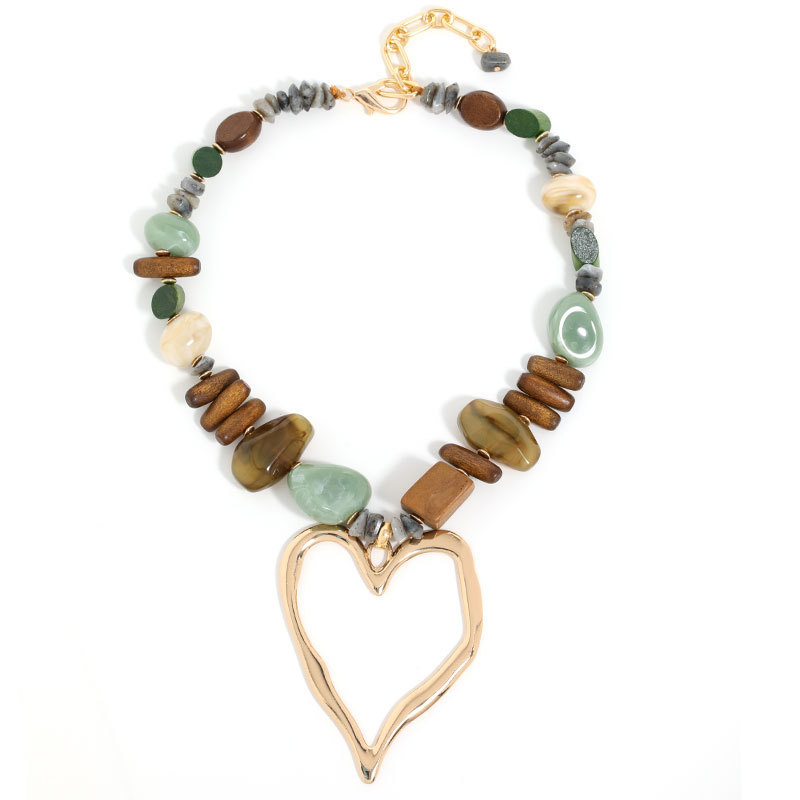 Hisera Bohemian Sporty Necklace - Natural Stone Wood Bamboo 