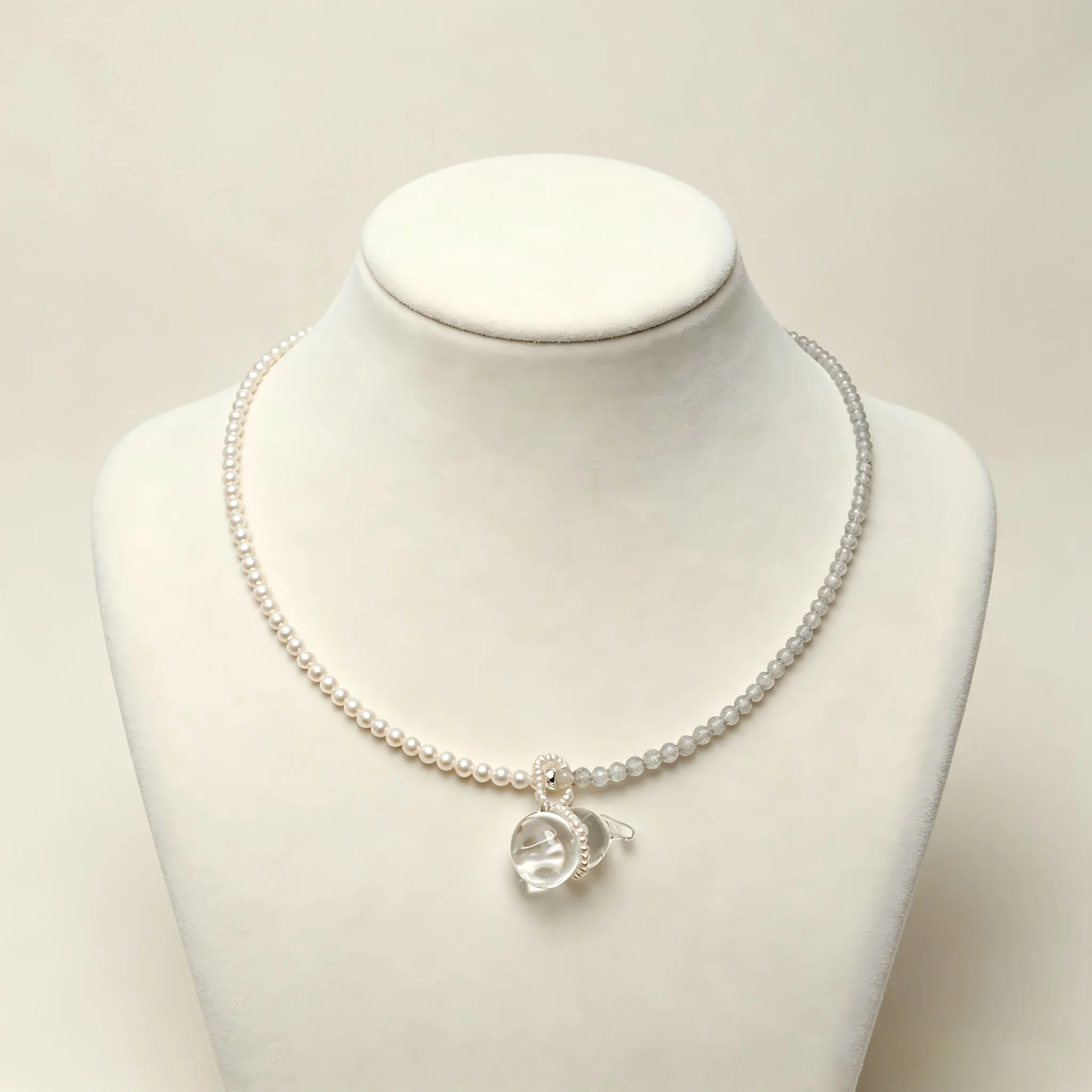 Elegant Pearl Clear Crystal Ball Pendant