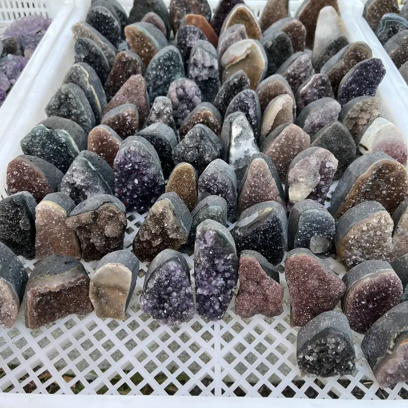 Small Colorful Amethyst Cluster Geode Paperweight - Desk Mineral Specimen