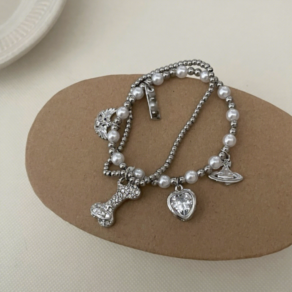 Hisera Light Luxury Bone Saturn Double Crystal Jewelry