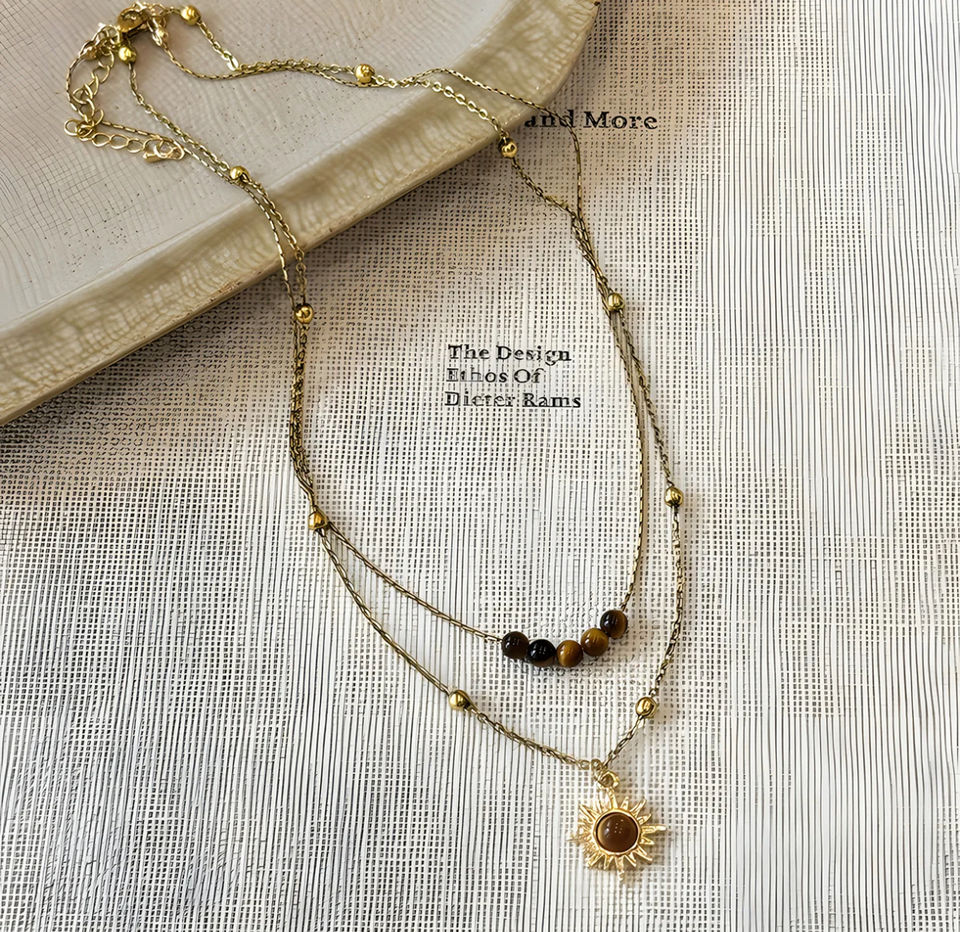 Hisera Natural Caramel Crystal Resin 18K Gold Plated Sweater