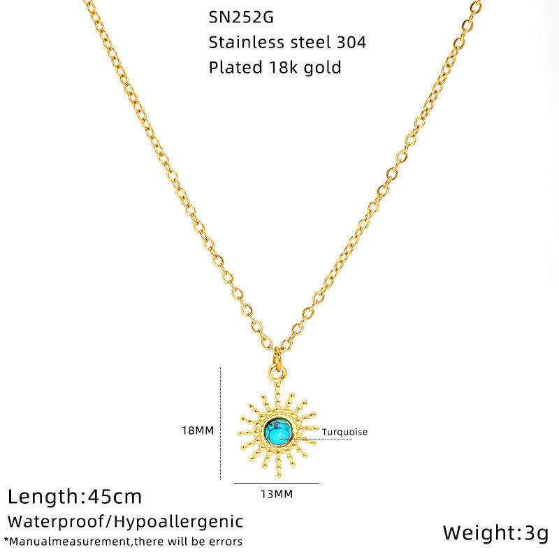 Hisera Copper Sunflower Eye Turquoise Clavicle Chain Pendant