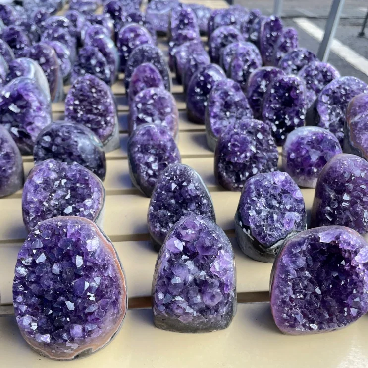Natural Amethyst Geode Cluster Raw Purple Quartz Crystal Druzy - Premium