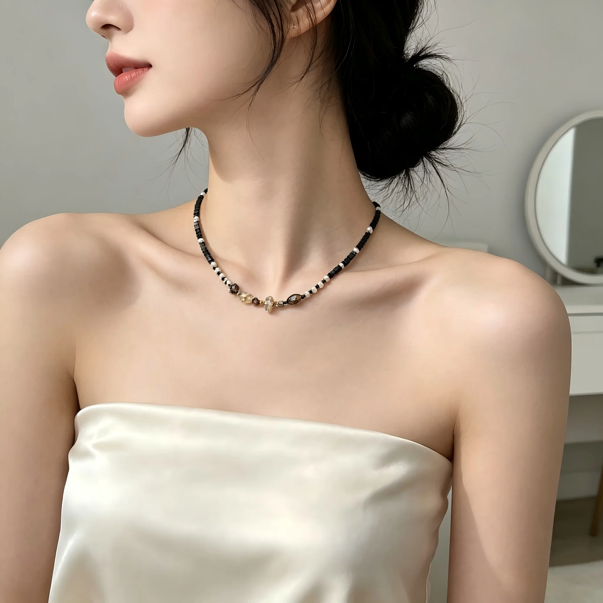 Handmade Natural Crystal Pearl Beaded Necklace