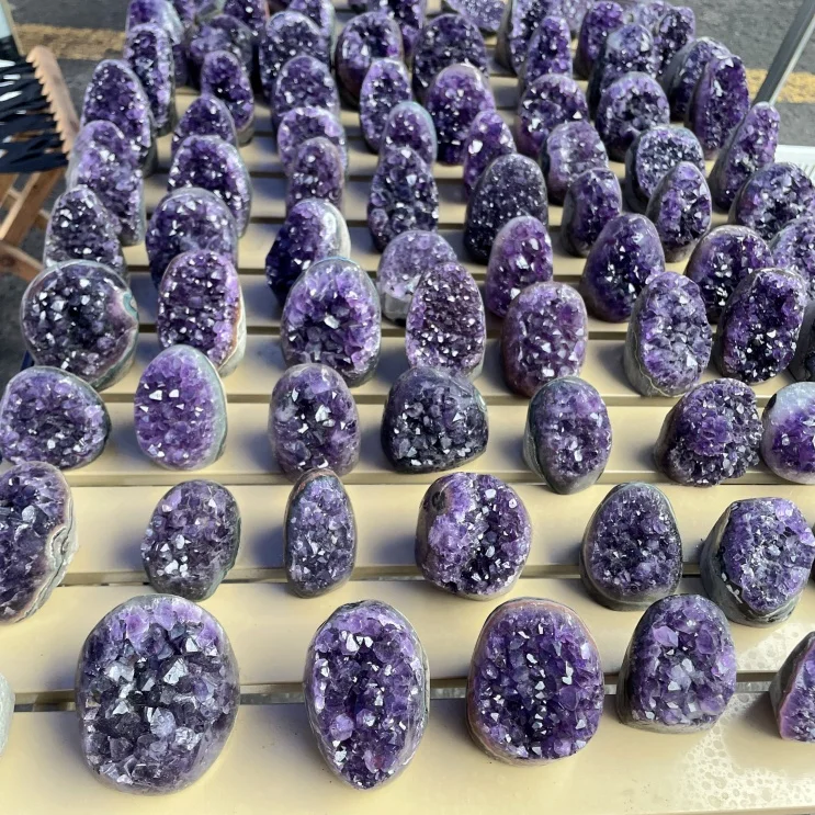 Natural Amethyst Geode Cluster Raw Purple Quartz Crystal Druzy - Premium