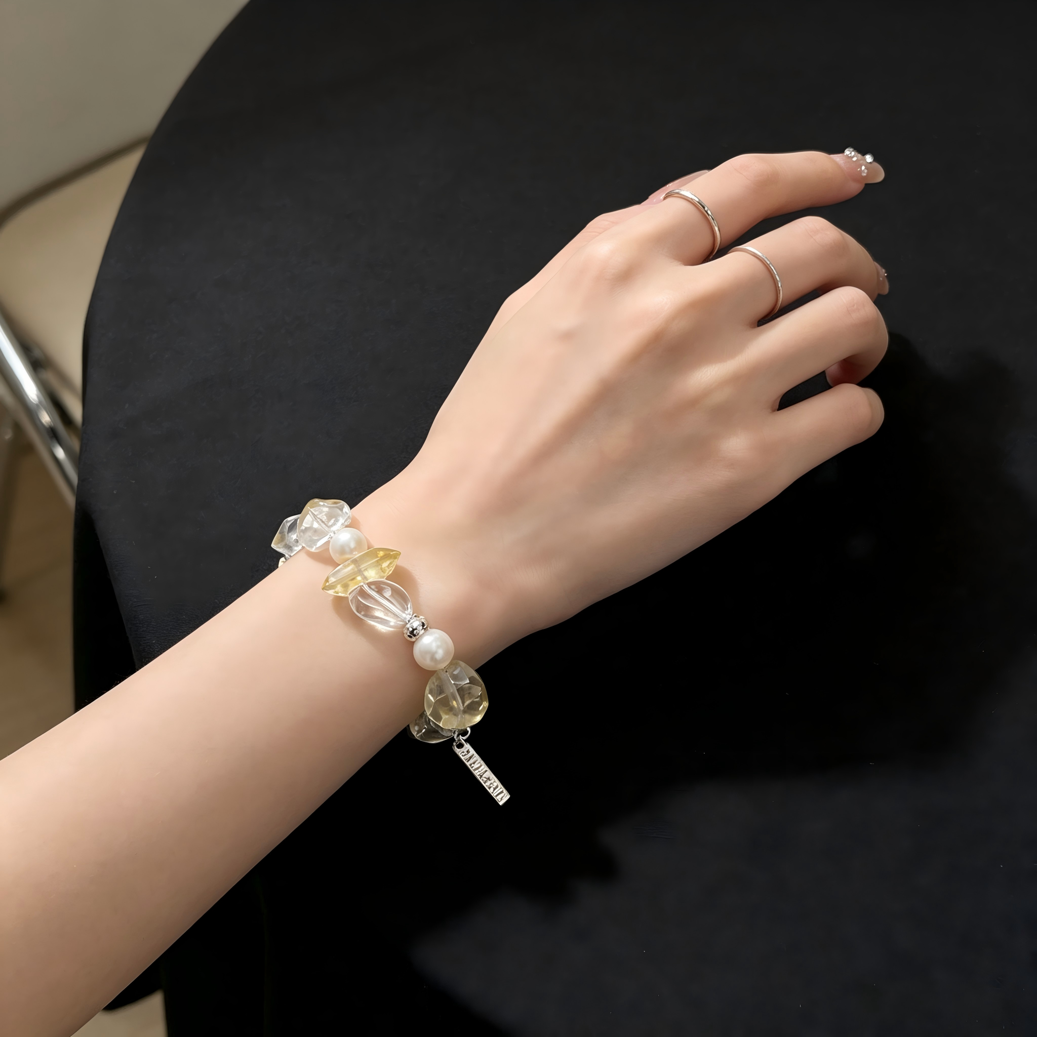 Minimalist Transparent Bracelet Citrine Clear Quartz