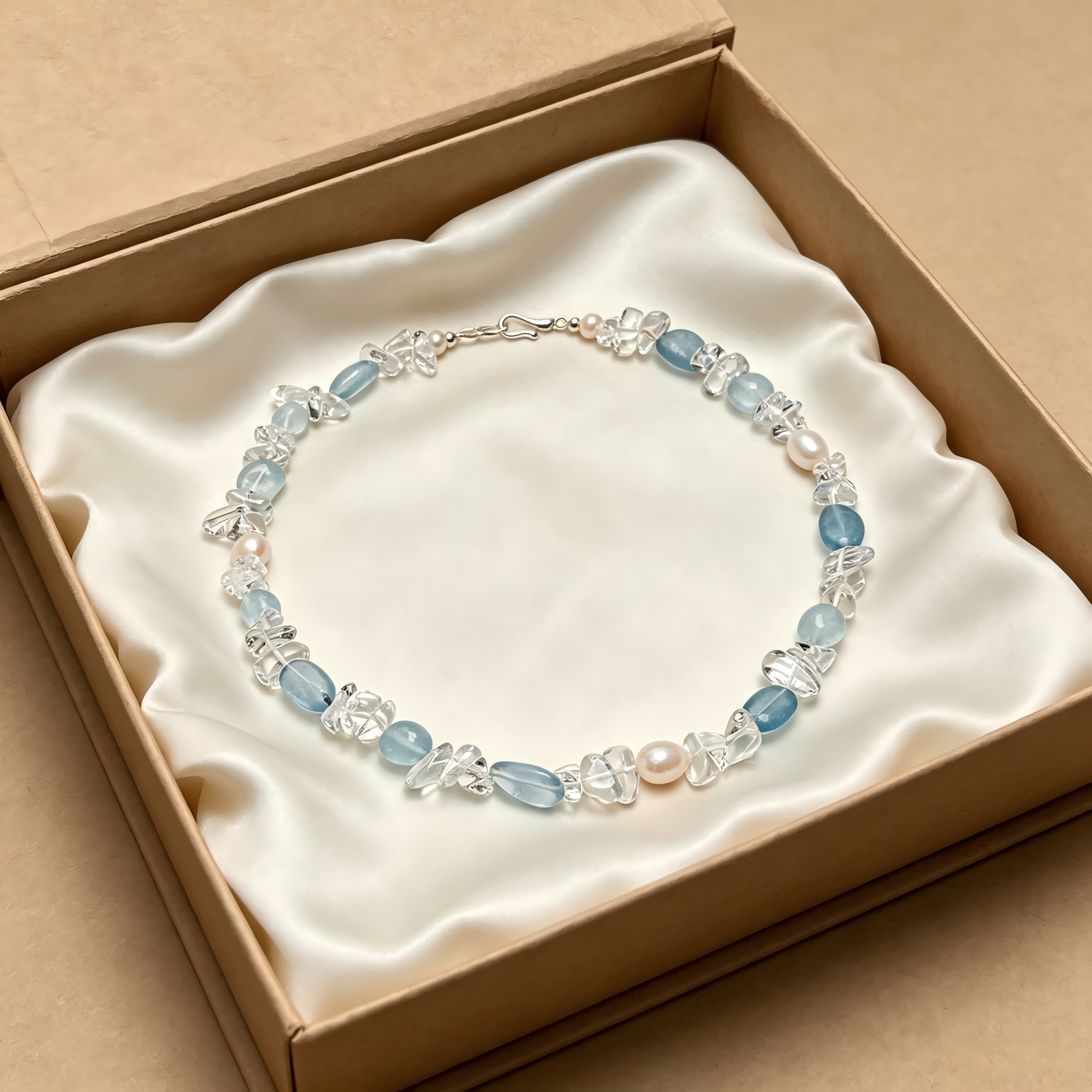 Elegant Aquamarine Clear Quartz Freshwater Pearl Crystal Jewelry